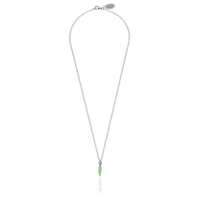 Collar Micro Rolo 45 cm con Mini Amuleto de la Suerte de Chile en Plata de Ley y Esmalte Verde