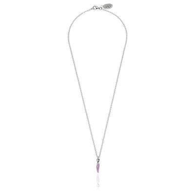 Rolo Micro Necklace 45 cm with Mini Chili Pepper Lucky Charm in Sterling Silver and Lilac Enamel