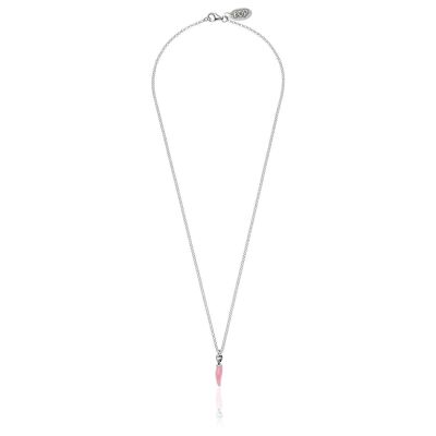 Collar Rolo Micro 45 cm con Mini Amuleto de la Suerte de Chile en Plata de Ley y Esmalte Rosa