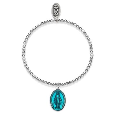 Boule Elastic Bracelet with Miraculous Madonna Charm Sterling Silver and Turquoise Enamel