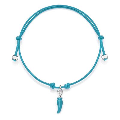 Mini Turquoise Cotton Cord Bracelet with Mini Chili Pepper Charm in Sterling Silver and Turquoise Enamel