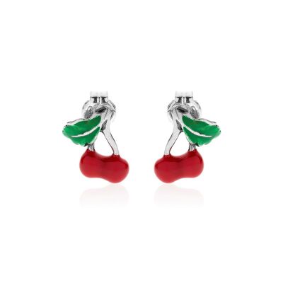 Boucles d'oreilles cerises en argent sterling et émail