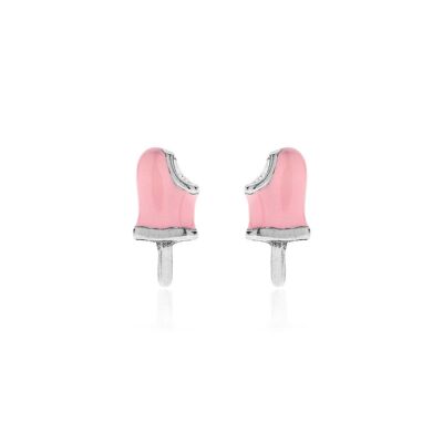 Strawberry Popsicle Earrings in Sterling Silver and Enamel