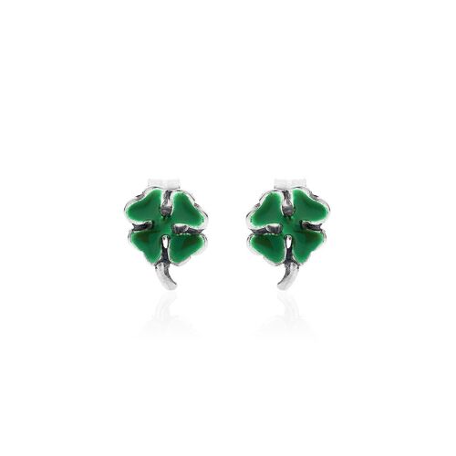 Four-Leaf Clover Earrings in Sterling Silver and Enamel