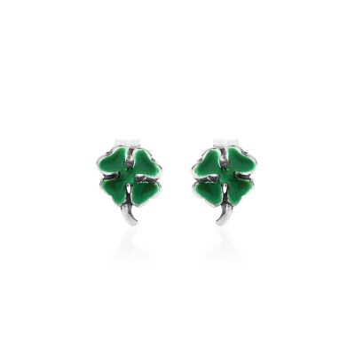 Four-Leaf Clover Earrings in Sterling Silver and Enamel