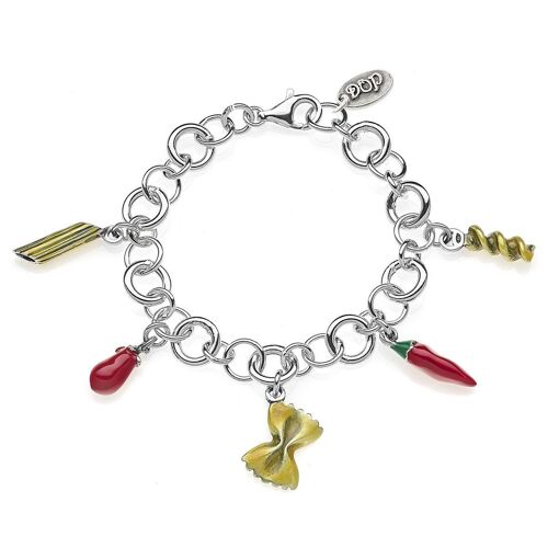 Rolo Luxury Bracelet with Pasta Charms in Sterling Silver and Enamel