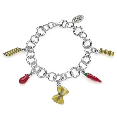 Rolo Luxus-Armband mit Pasta-Charms aus Sterlingsilber und Emaille