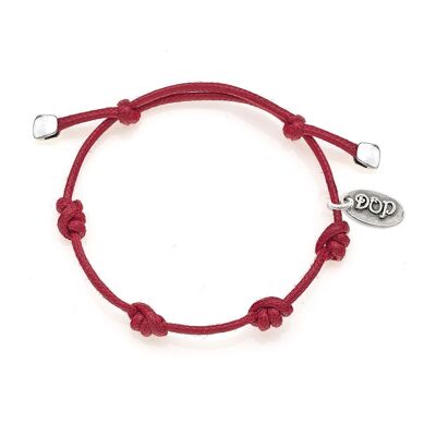 Pulsera de cordón de algodón en algodón encerado rojo y plata de ley