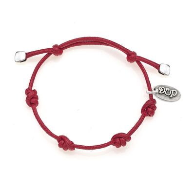 Bracelet cordon de coton en coton ciré rouge et argent sterling