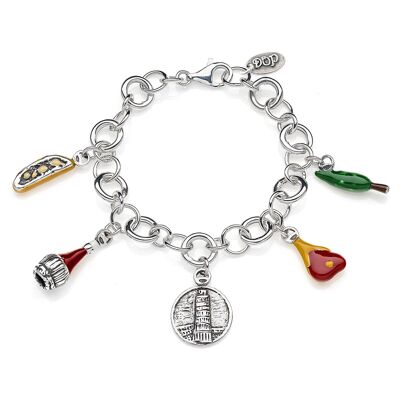 Rolo Luxury Bracelet with Tuscany Charms in Sterling Silver and Enamel