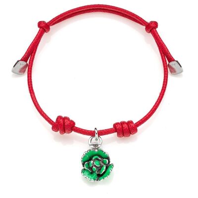 Pulsera de Cordón de Algodón con Charm Ensalada en Plata de Ley y Esmalte