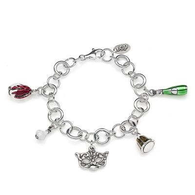 Pulsera de Lujo Rolo con Charms Véneto en Plata de Ley y Esmalte