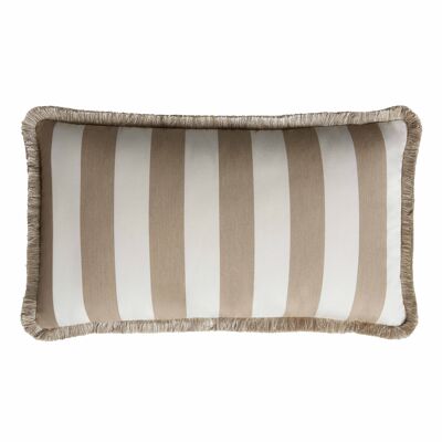Striped Happy Pillow Outdoor - White and Beige - Fringes - W