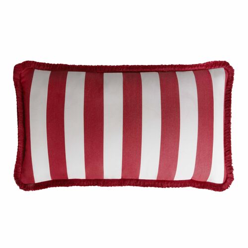 Striped Happy Pillow Outdoor White and Red Fringes
