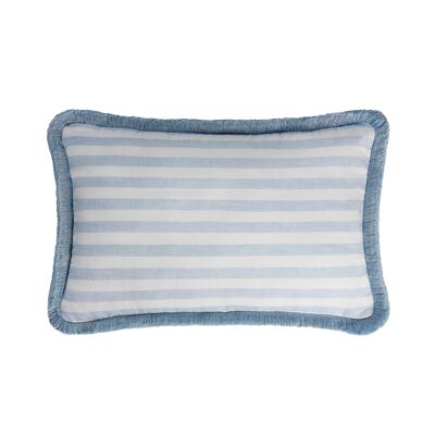 HAPPY LINEN Cushion Striped White Light Blue Fringes