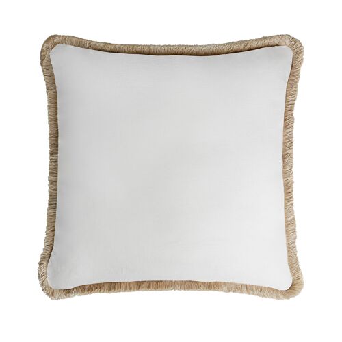HAPPY LINEN Cushion White with Beige Fringes