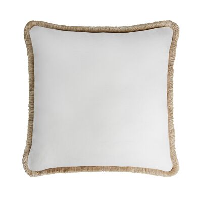 HAPPY LINEN Cushion White with Beige Fringes