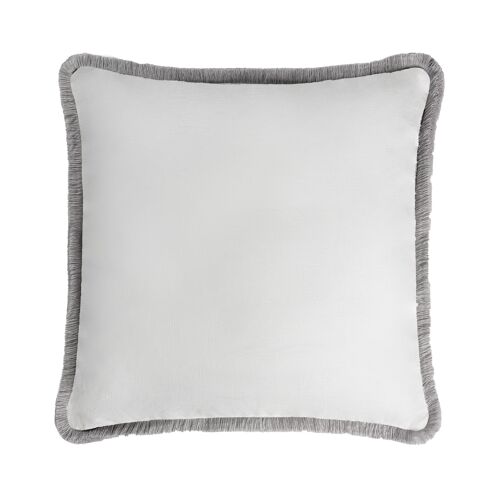 HAPPY LINEN Cushion White with Grey Fringes