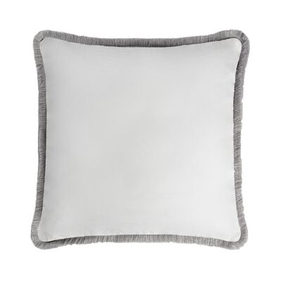 HAPPY LINEN Cushion White with Gray Fringes