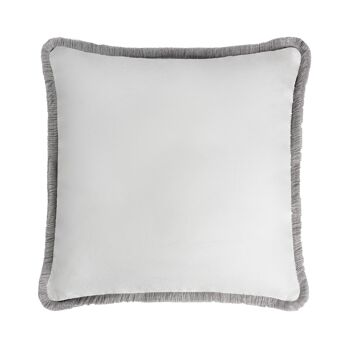 HAPPY LINEN Coussin Blanc avec Franges Grises 1