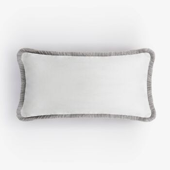 HAPPY LINEN Coussin Blanc avec Franges Grises 3