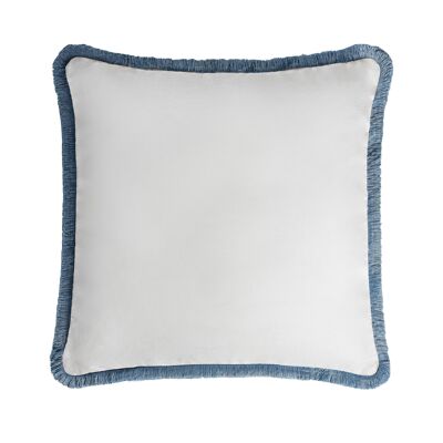 HAPPY LINEN Coussin Blanc avec Franges Bleu Clair