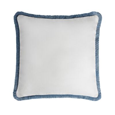 HAPPY LINEN Cushion White with Light Blue Fringes
