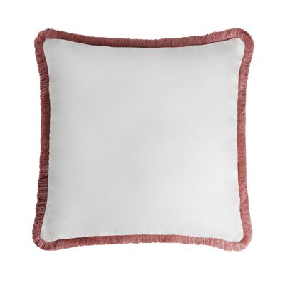 HAPPY LINEN Cushion White with Light Pink Fringes