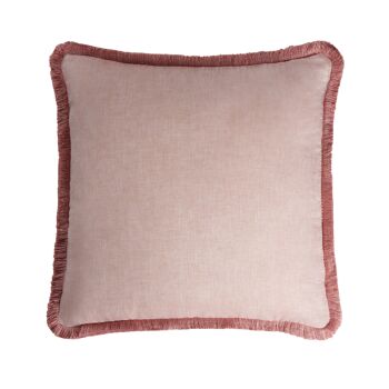 HAPPY LINEN Coussin Blanc à Franges Rose Clair 3