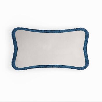 HAPPY PILLOW Coussin en Velours Doux Blanc et Bleu 1