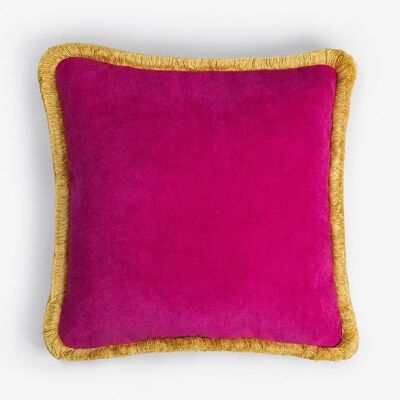 Happy Pillow Velvet Fuchsia mit gelben Fransen