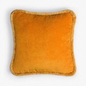 Happy Pillow Velours Orange avec Franges Jaunes 1