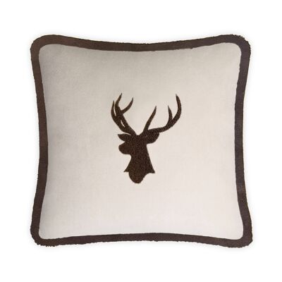 HAPPY PILLOW Velvet with Fringes Elk Cream and Brown