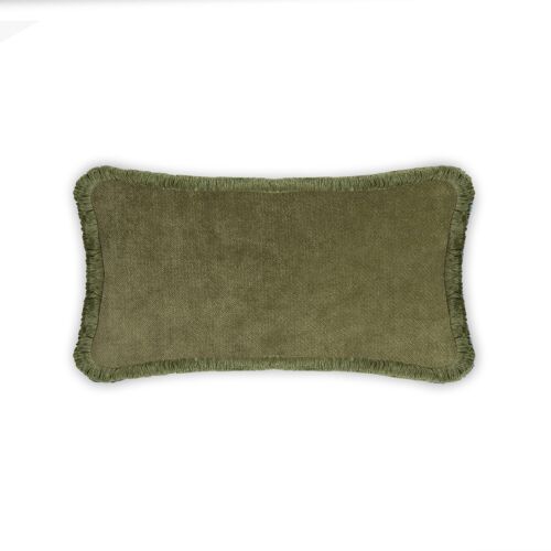 HAPPY PILLOW | Rectangle Green Velvet With Green Fringes