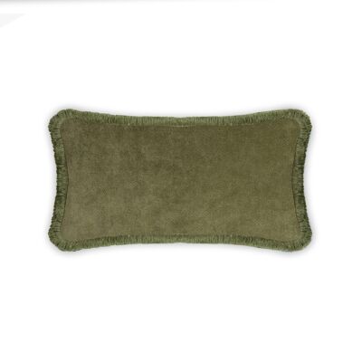 ALMOHADA FELIZ | Terciopelo Verde Rectángulo Con Flecos Verdes