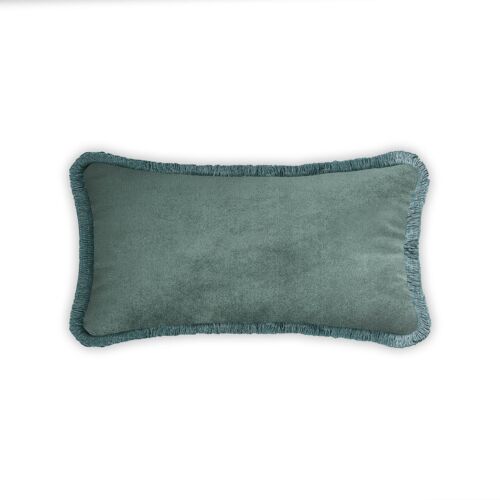 HAPPY PILLOW | Rectangle Teal Velvet With Teal Fringes