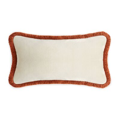 HAPPY PILLOW | Rectangle White Velvet With Brick Fringes