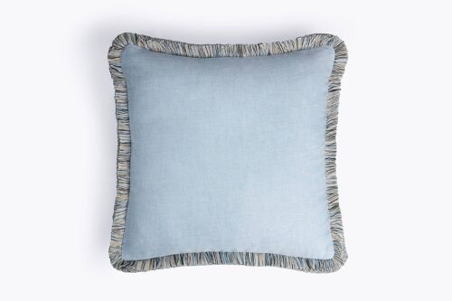 CAPRI LINEN Cushion Light Blue Multicolour Fringes