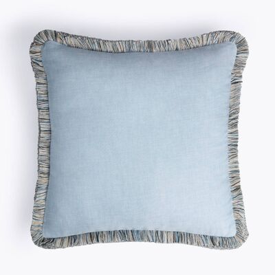 CAPRI LINEN Cushion Light Blue Multicolour Fringes