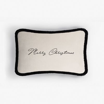 CHRISTMAS WHITE & BLACK HAPPY PILLOW