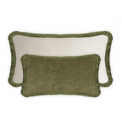 Couple Happy Pillow Rectangle  Green - White Velvet Fringes