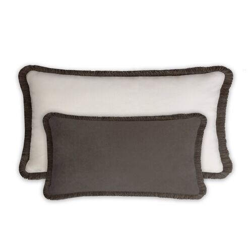 Couple Happy Pillow Rectangle Carbon - White Velvet Fringes