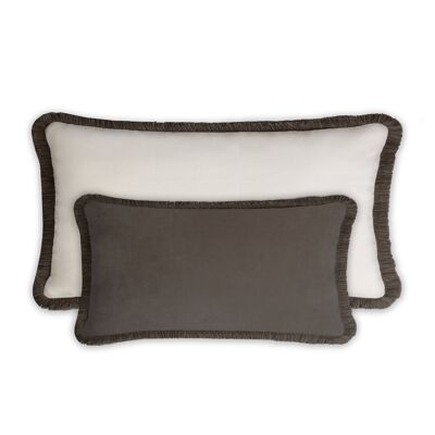 Couple Happy Pillow Rechteck Carbon – Weiße Samtfransen