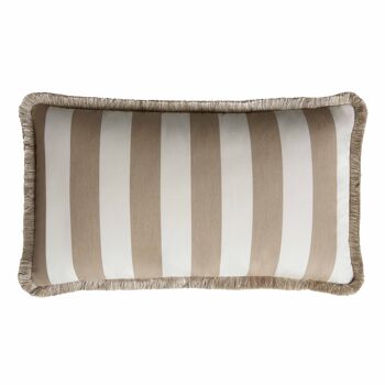 Coussin d'extérieur rayé couple blanc et beige 3