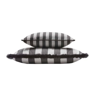 Couple Striped Outdoor Pillow White and Carbon
