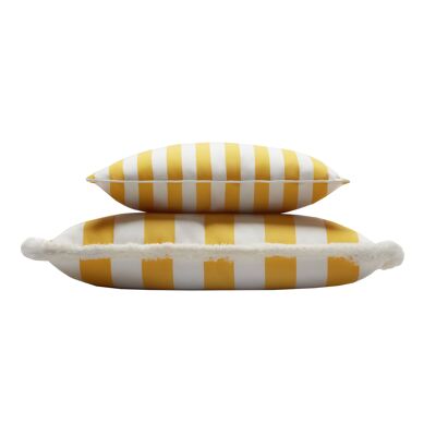Almohada de exterior a rayas en pareja, blanca y amarilla