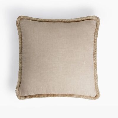 HAPPY LINEN Cushion Beige with Beige Fringes Size 50x50cm