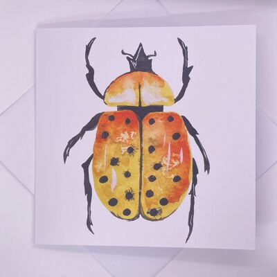 Tarjeta de felicitación de escarabajo amarillo en blanco por dentro