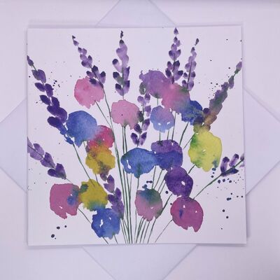 Sweet Peas and Lavender Greetings Card Blank Inside