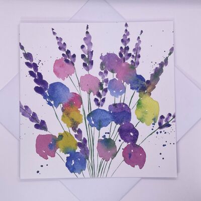 Sweet Peas and Lavender Greetings Card Blank Inside